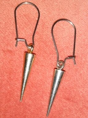 Silver Spike Earrings Goth Handmade Drop Dangles Stainless Steel Ear Wires Biker